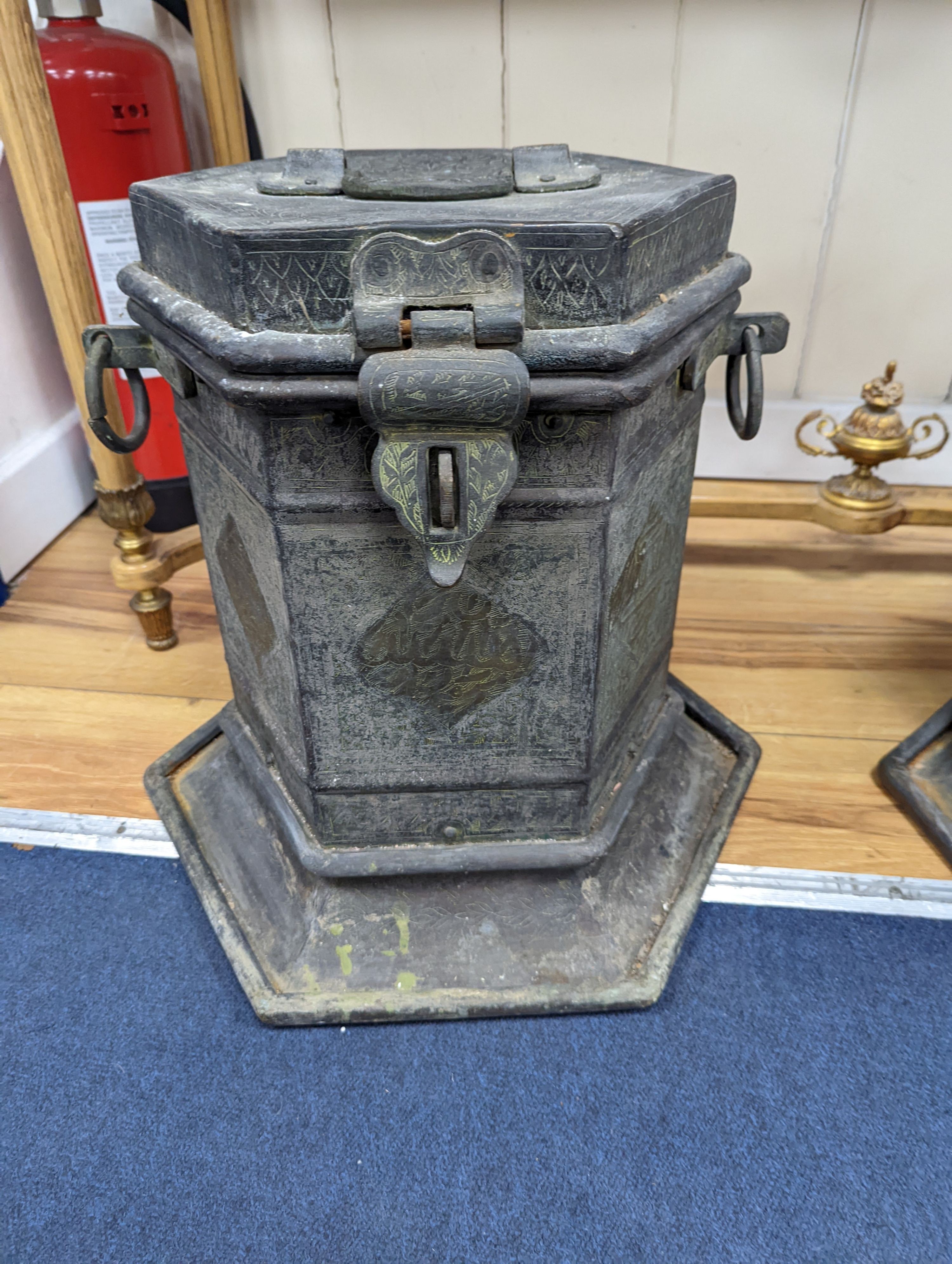 Two Middle Eastern brass vessels, largest height 58cm